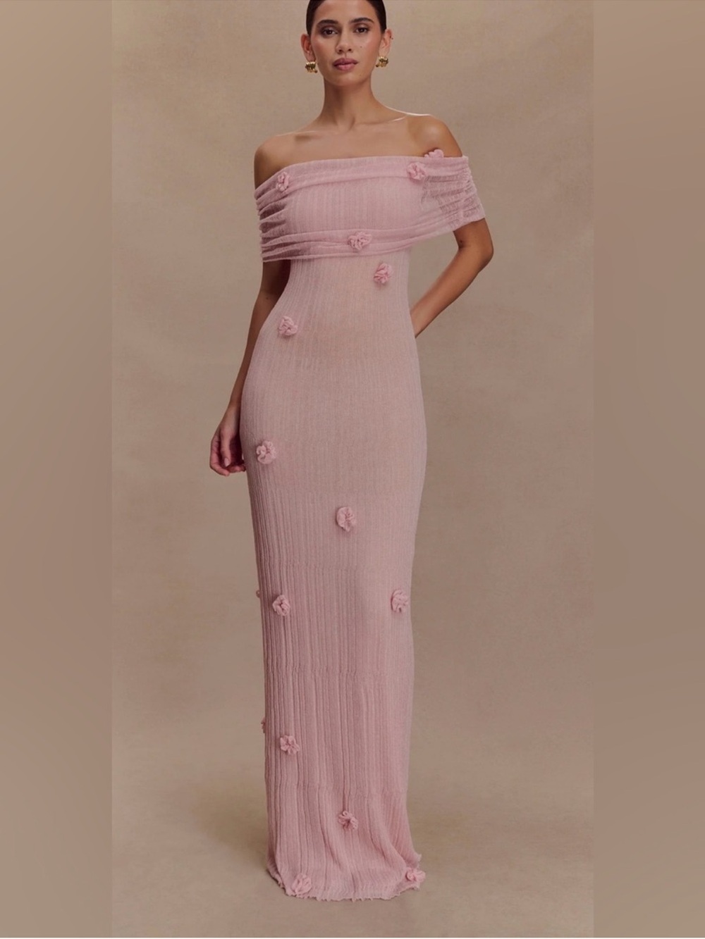 Meshki Blush Pink Off-Shoulder One-Shoulder Maxi Dress